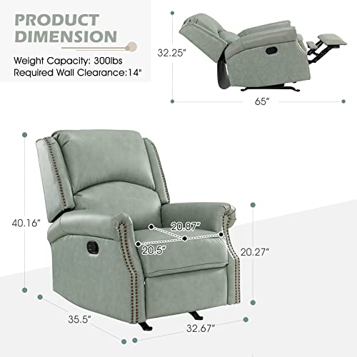 HULALA HOME Genuine Leather Recliners Set of 2 with Adjustable Backrest & Footrest, Modern Manual Reclining Chairs with Nailhead Trim