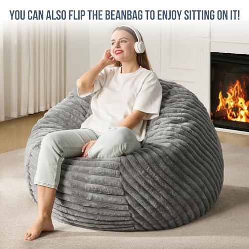 Hobestluk 5ft Bean Bag Chairs for Adults Large Beanbag Chair with Stripe Plush Cover Big Bean Bag Chair for Living Room Bedroom Dorm Office -Black