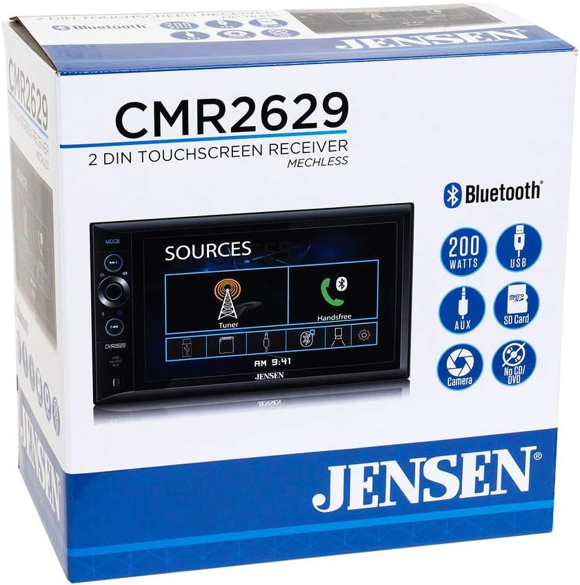 Jensen CMR2629 Double DIN 6.2" Mechless AV Receiver with Bluetooth, Micro SD & USB