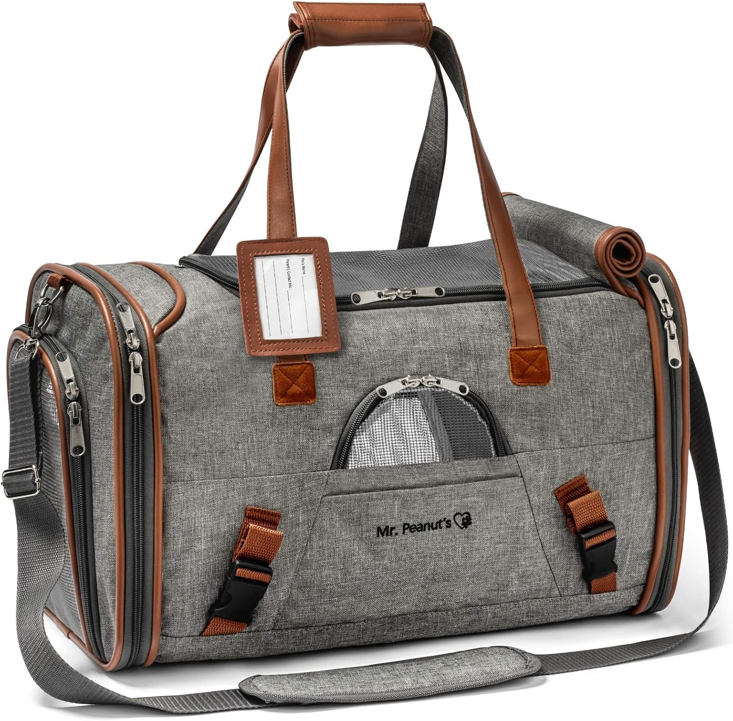 Mr. Peanut's Airline Approved Soft Sided Pet Carrier, Low Profile Gold Series Tote, Premium Brand Self Locking Zippers, Under Seat Compatibility