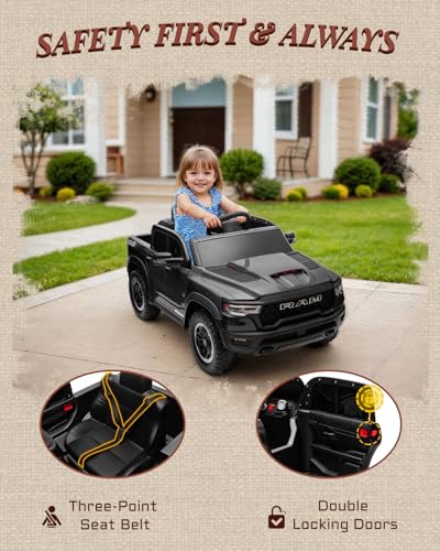 12V Licensed Ram 1500 Ride on Toy for Kids, Toddler Ride on Pickup Truck with Parent Remote Control, Electric Car for Kids with Truck Bed Storage