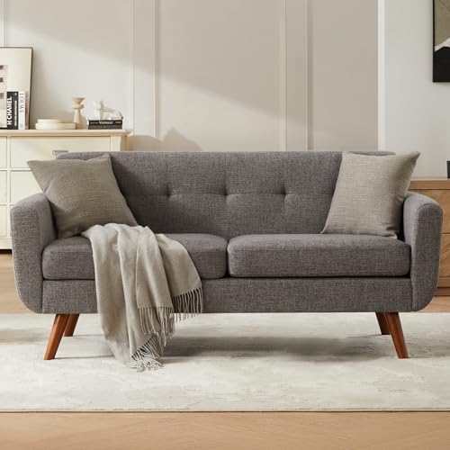 Tbfit L Shaped Couch Sofa, 80" W Mid-Century Modern Sectional Couches, 3 Seater Sofas with Wide Chaise Lounge & Two Pillows