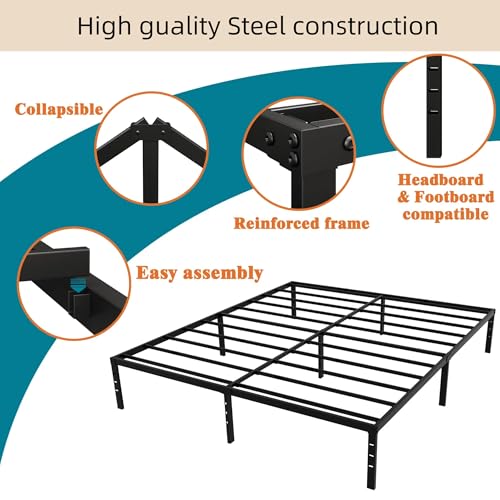 Full Size Bed Frame, 14 Inch Metal Platform Bed with Iron-Art Headboard & Footboard, Classic Bed Frame with Heavy Duty Metal Slats Support