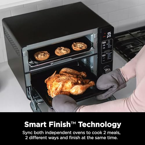 Ninja DCT451 12-in-1 Smart Double Oven with FlexDoor, Thermometer, FlavorSeal, Smart Finish, Rapid Top Convection and Air Fry Bottom , Stainless Steel