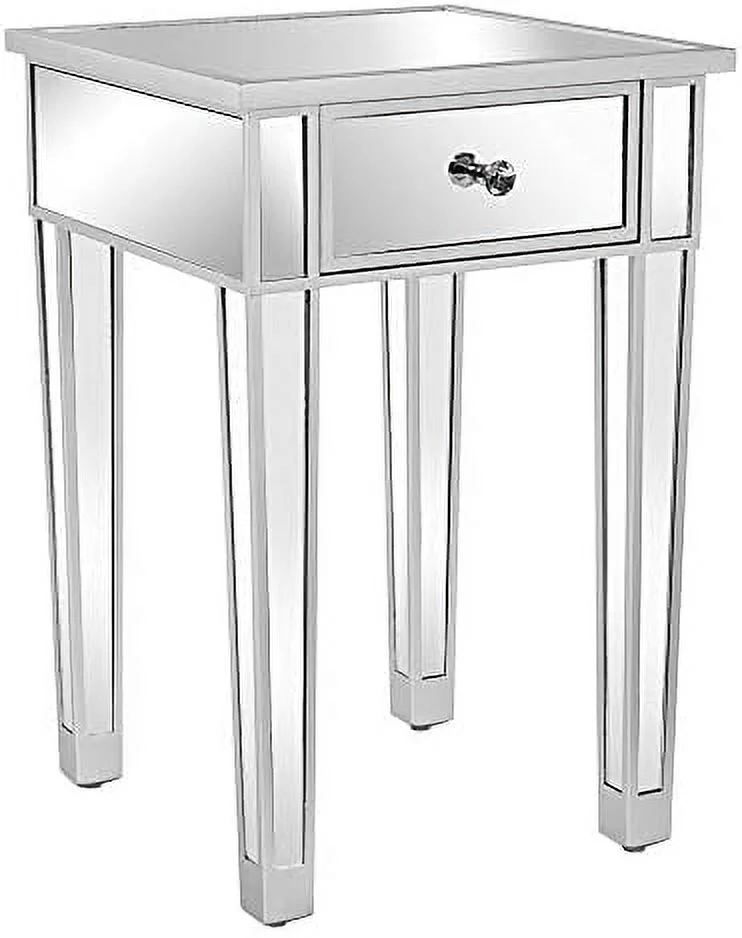 TJBOLIFE Mirrored Nightstand Set of 2  End Table  Small Modern Bedside Table/Night Stand with Drawer for Bedroom Living Room  Silver