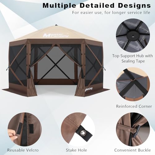 MASTERCANOPY 12x12FT Pop Up Gazebo Screen Tent - Instant Screen House with Netting, Quick Set, Outdoor Canopy Shelter with Carry Bag for Camping