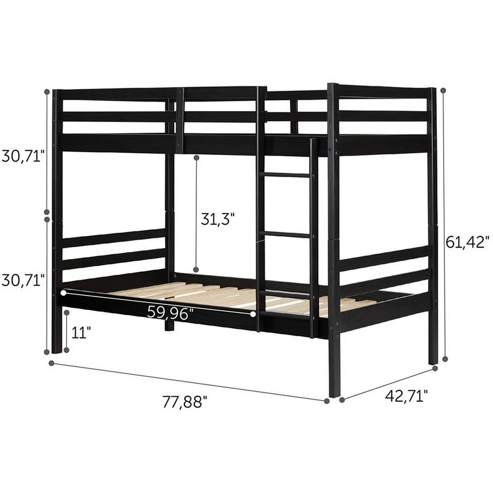 Pemberly Row Industrial Twin Over Twin Bunk Bed in Matte Black
