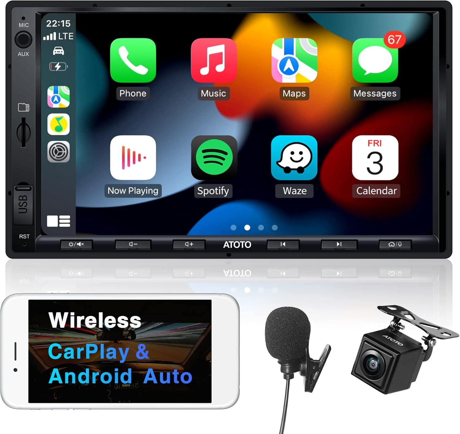 ATOTO F7 XE Wireless CarPlay & Wireless Android Auto Double-DIN Car Stereo, 7 Inch in-Dash Navigation, Mirrorlink, Phone Charge, Bluetooth