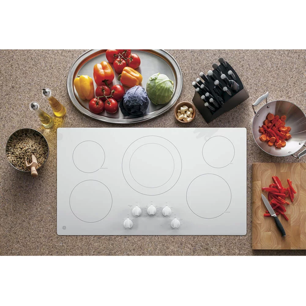 Ge Jp3036 36" Wide 5 Burner Electric Cooktop - White