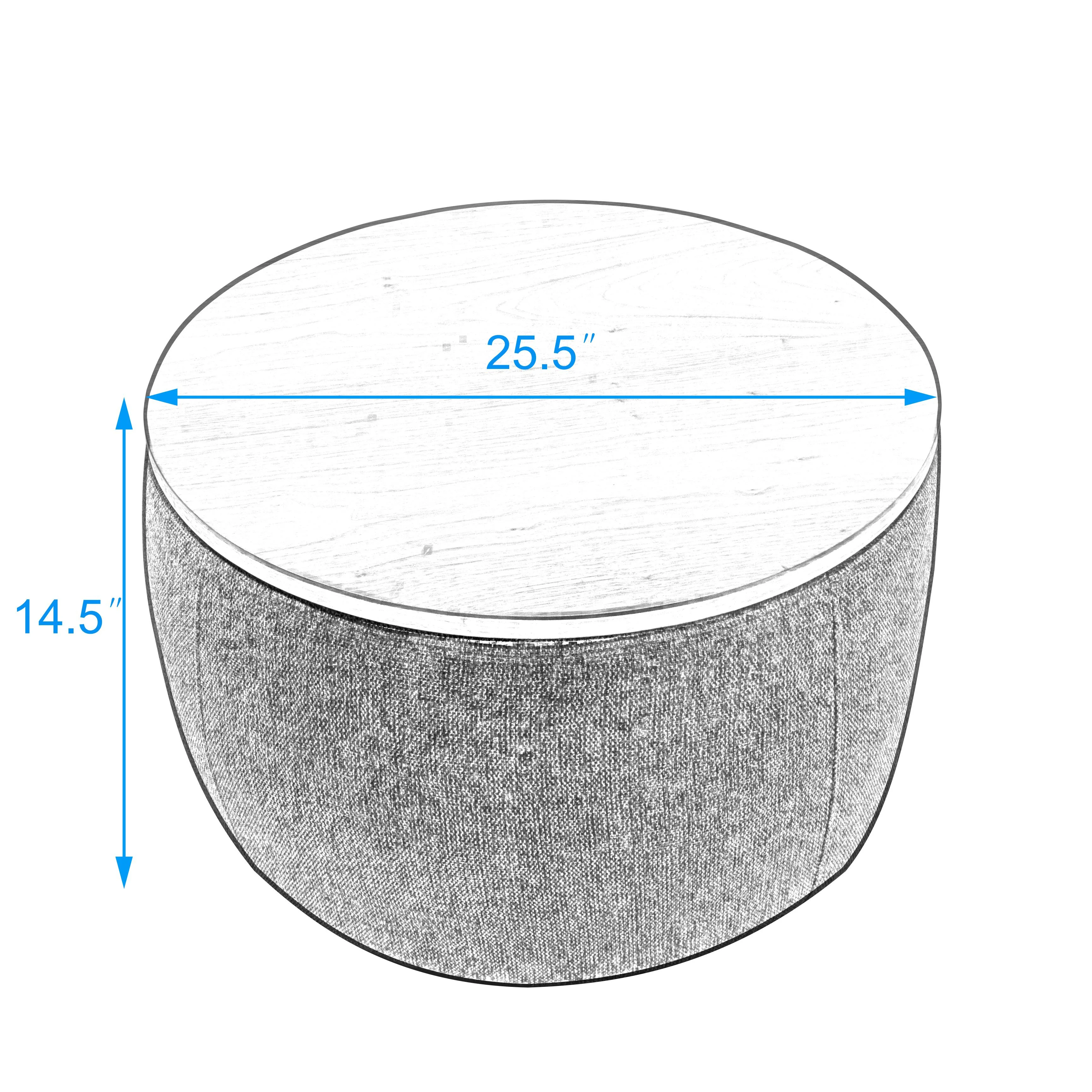 Seizeen Ottoman With Storage, Round Storage Ottoman Coffee Table with Wood Tray, 2-in-1 Fabric End Side Table for Living Room Bedroom, Grey