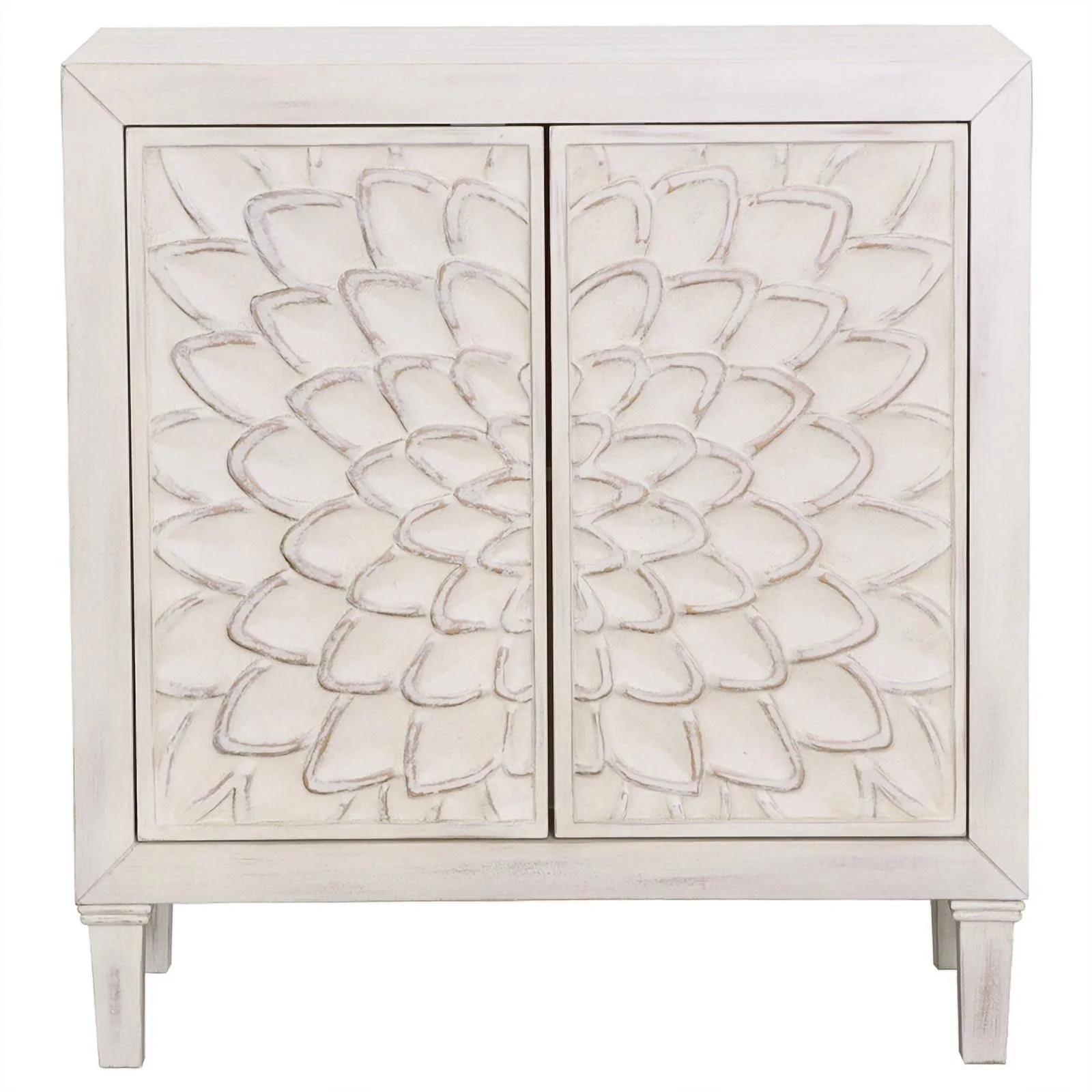 Pemberly Row Wood Accent Cabinet with Floral Carved Door White