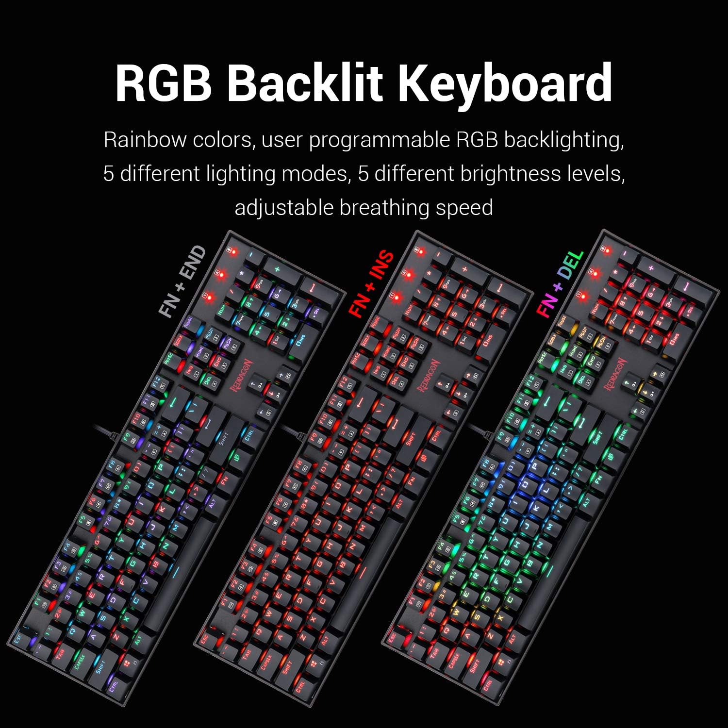 Redragon K551-RGB-BA Mechanical Gaming Keyboard and Mouse Combo Wired RGB LED Backlit 104 Key Keyboard & 7200 DPI Mouse for Windows PC Gamers (104