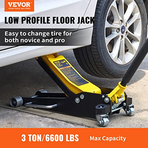 VEVOR 3 Ton Low Profile , Aluminum and Steel Racing Floor Jack with Dual Pistons Quick Lift Pump for Sport Utility Vehicle