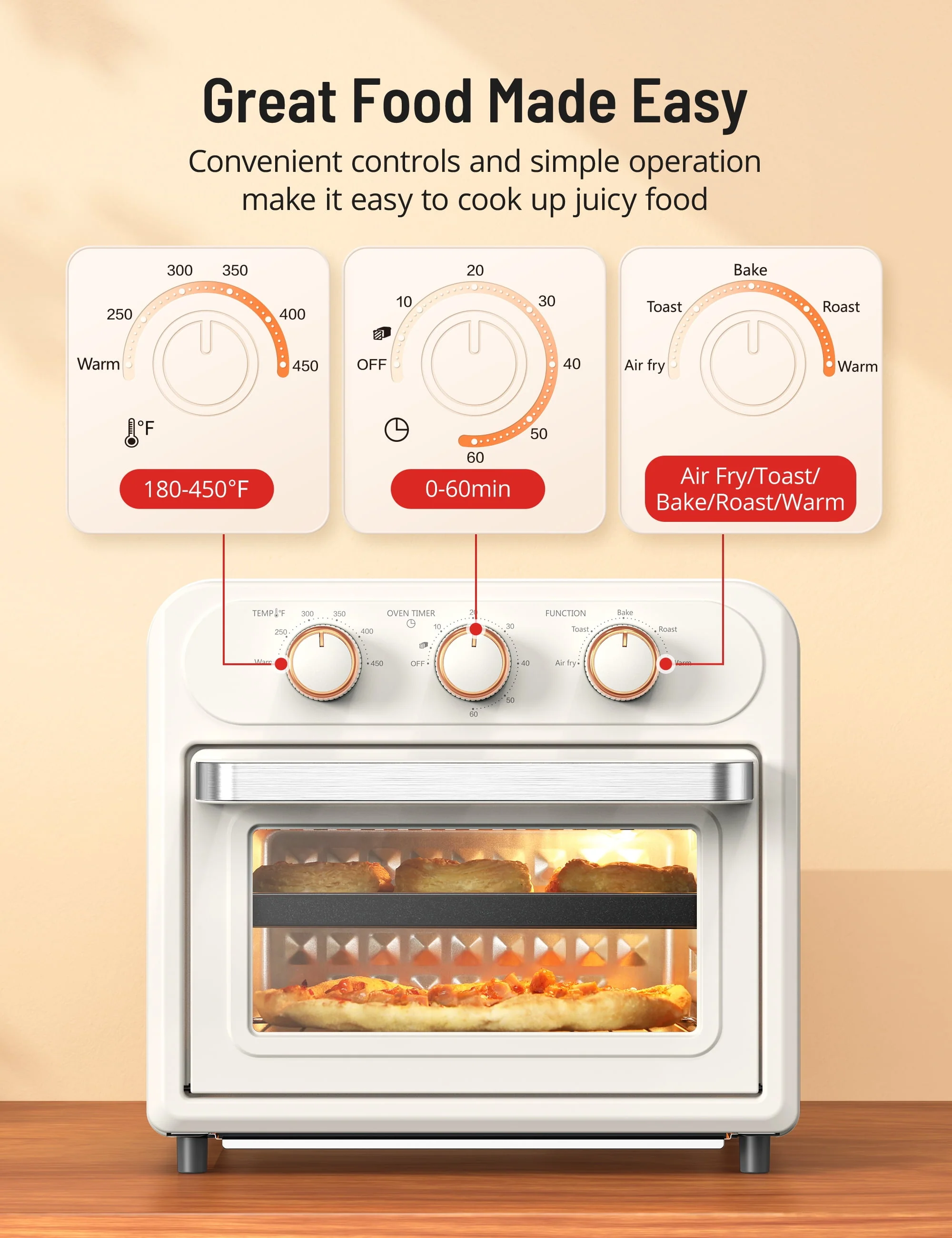 TaoTronics Air Fryer | 1700W 14.8 Quart | 9 in 1 Air Fryer Oven | Oil-less Cooker with Rotisserie Shaft