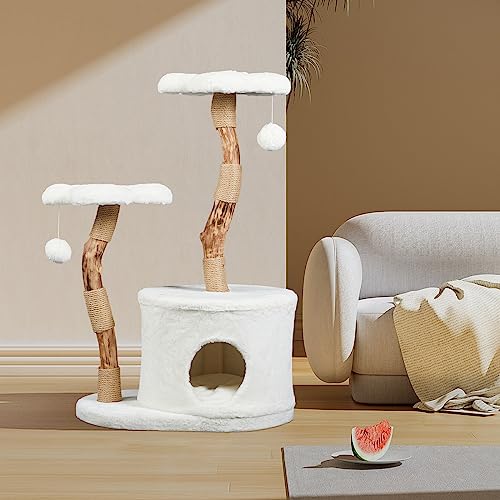 NATURAL EXPRESSIONS Modern Cat Tree and Tower for Indoor, Luxury Solid Wood Condo for Large Cats, Flower Cat Tree with Scratching Post