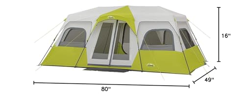 CORE Instant Cabin Tents | 6 Person / 9 Person / 10 Person / 12 Person Family Cabin Multi Room Pop Up Tents Car Camping | Included Storage Pockets
