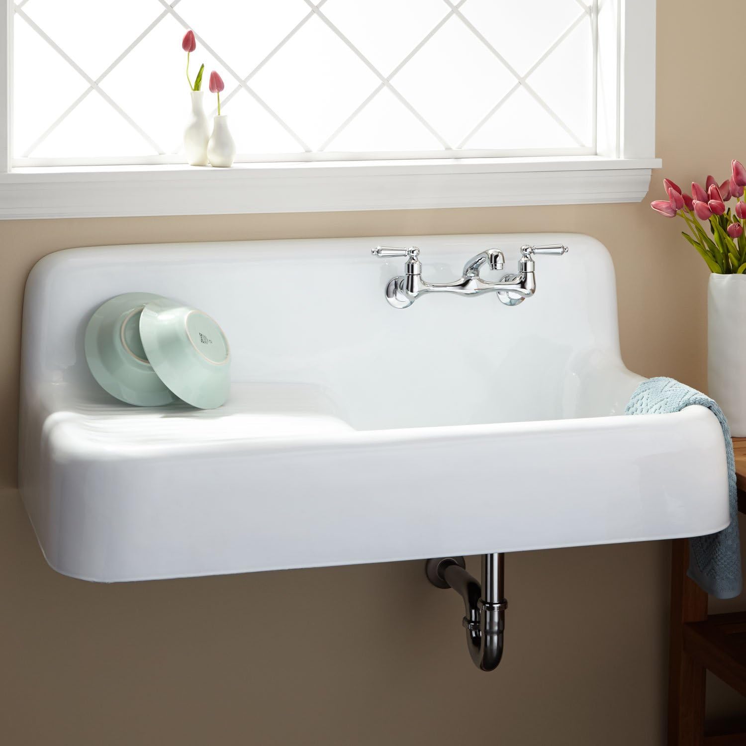 Signature Hardware 349614 42-1/8 Wall Mounted Single Basin Cast Iron Kitchen Sink