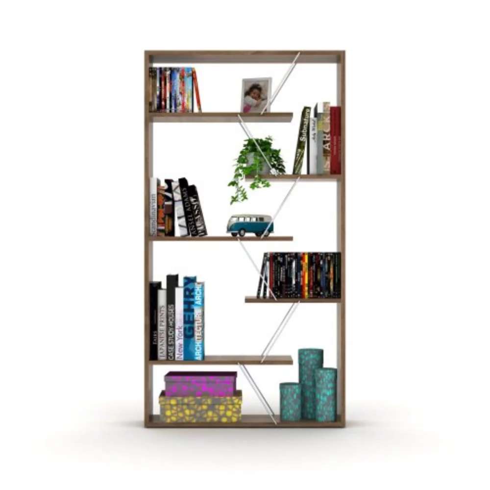 Furnish Home Store Wood Frame Etagere Open Back 6 Shelves Bookcase Industrial Bookshelf for Office and Living Rooms Modern Bookcases Large Bookshelf