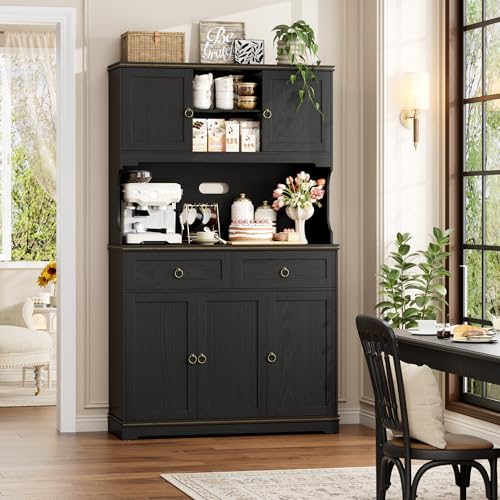 HOSTACK Large Kitchen Pantry Cabinet with Charging Station, 71" Kitchen Hutch Cabinet with Storage Drawers and Countertop