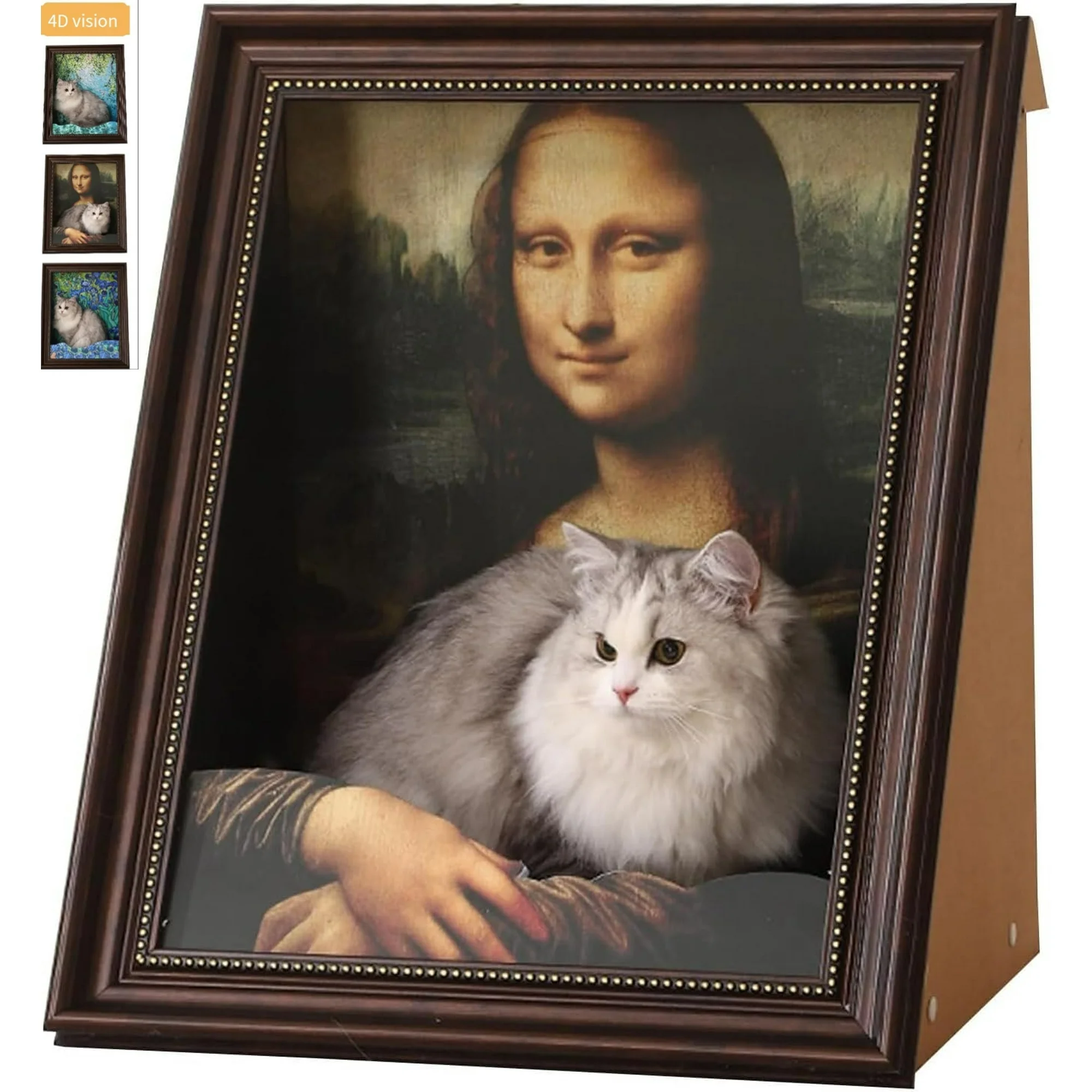 Mona Lisa Cat Scratcher Bed, Cat Living in Famous Painting, Art 4D Oil with Arm Front Panel