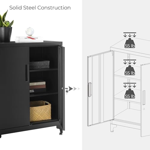 SONGMICS Garage Cabinet, Metal Storage Cabinet with Doors and Shelves, Office Cabinet for Home Office, Garage and Utility Room, Grey UOMC013G01