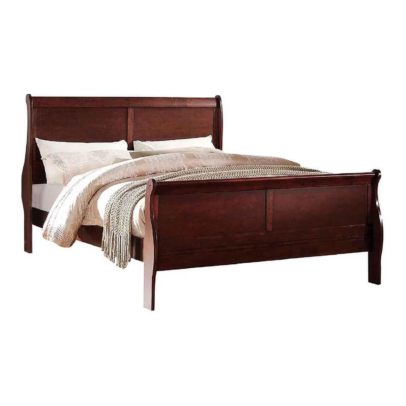 Maklaine 63" Transitional Style Wood Queen Sleigh Bed in Brown
