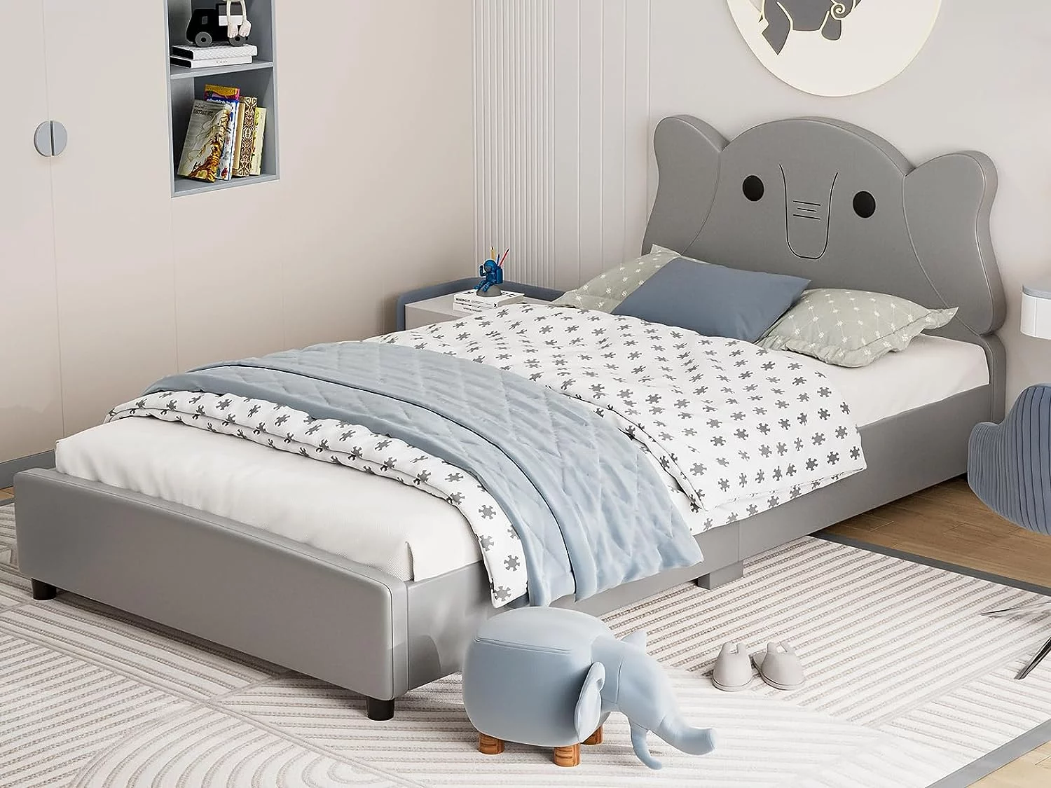 IKIFLY Twin Bed Frames for Kids, Children Upholstered Twin Platform Bed Frame with Headboard, Solid Wood Slats, Toddler Bed for Boys & Girls, Teens