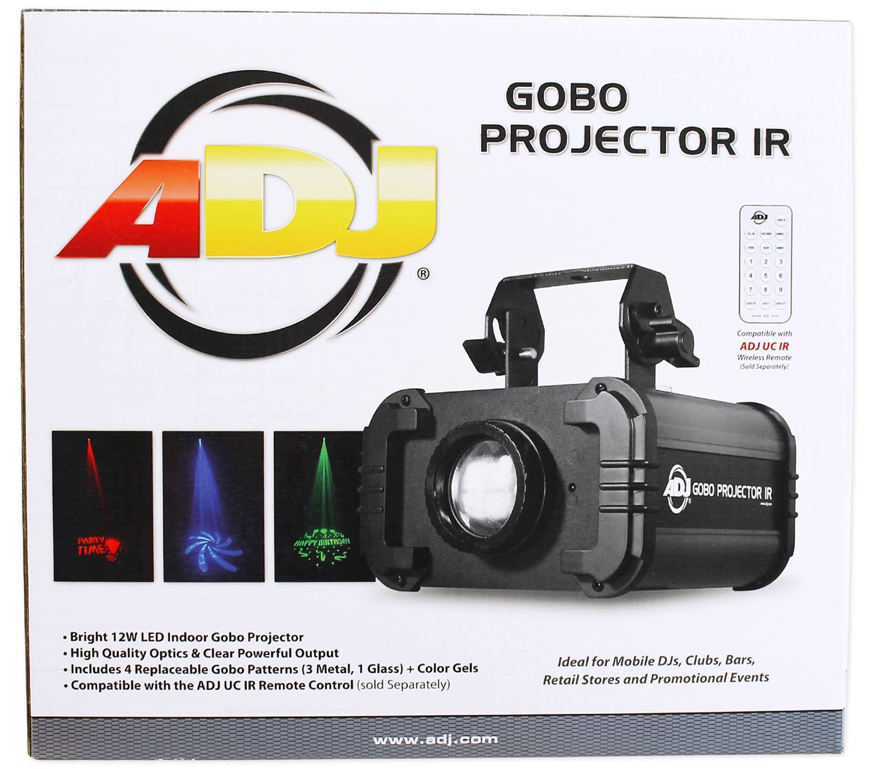American DJ Adj Gobo Projector IR LED Light w/ 4 Colors+4 Patterns+(2) Scrims