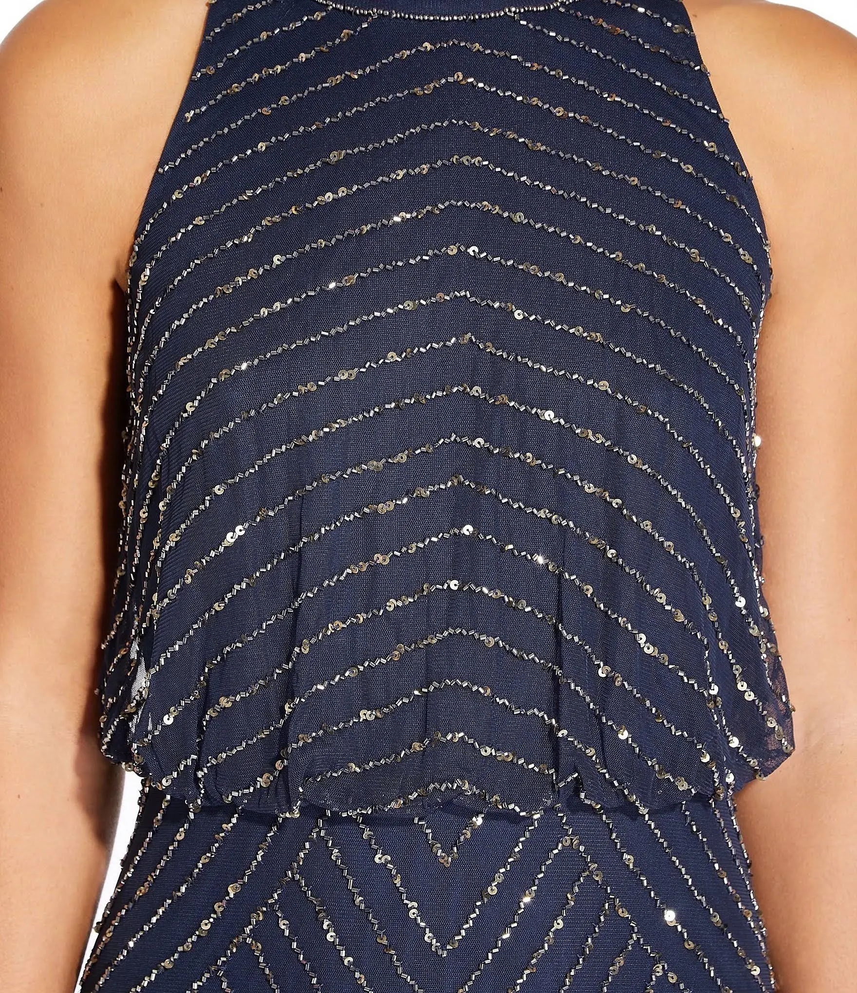 Adrianna Papell Beaded Keyhole Back Halter Gown - 14
