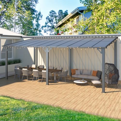 AECOJOY 10&rsquo; x 10&rsquo; Gazebo, Wall Mounted Gazebos Pergola on Clearance, Outdoor Patio Lean to Gazebo Awnings for Deck, Porch