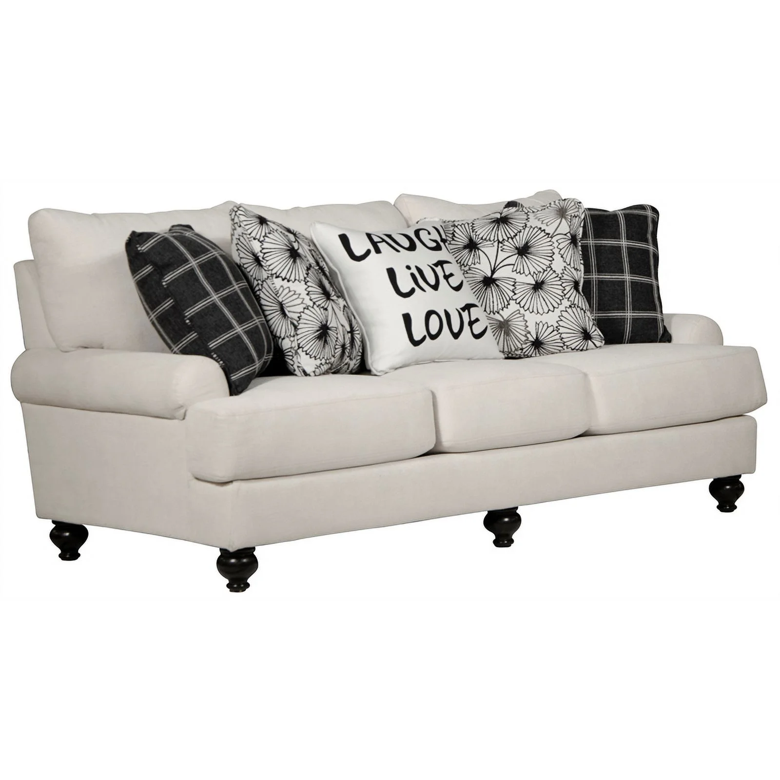 Catnapper Cora 3 Seat Sofa in Plush Ecru "Off White" Fabric with Accent Pillows