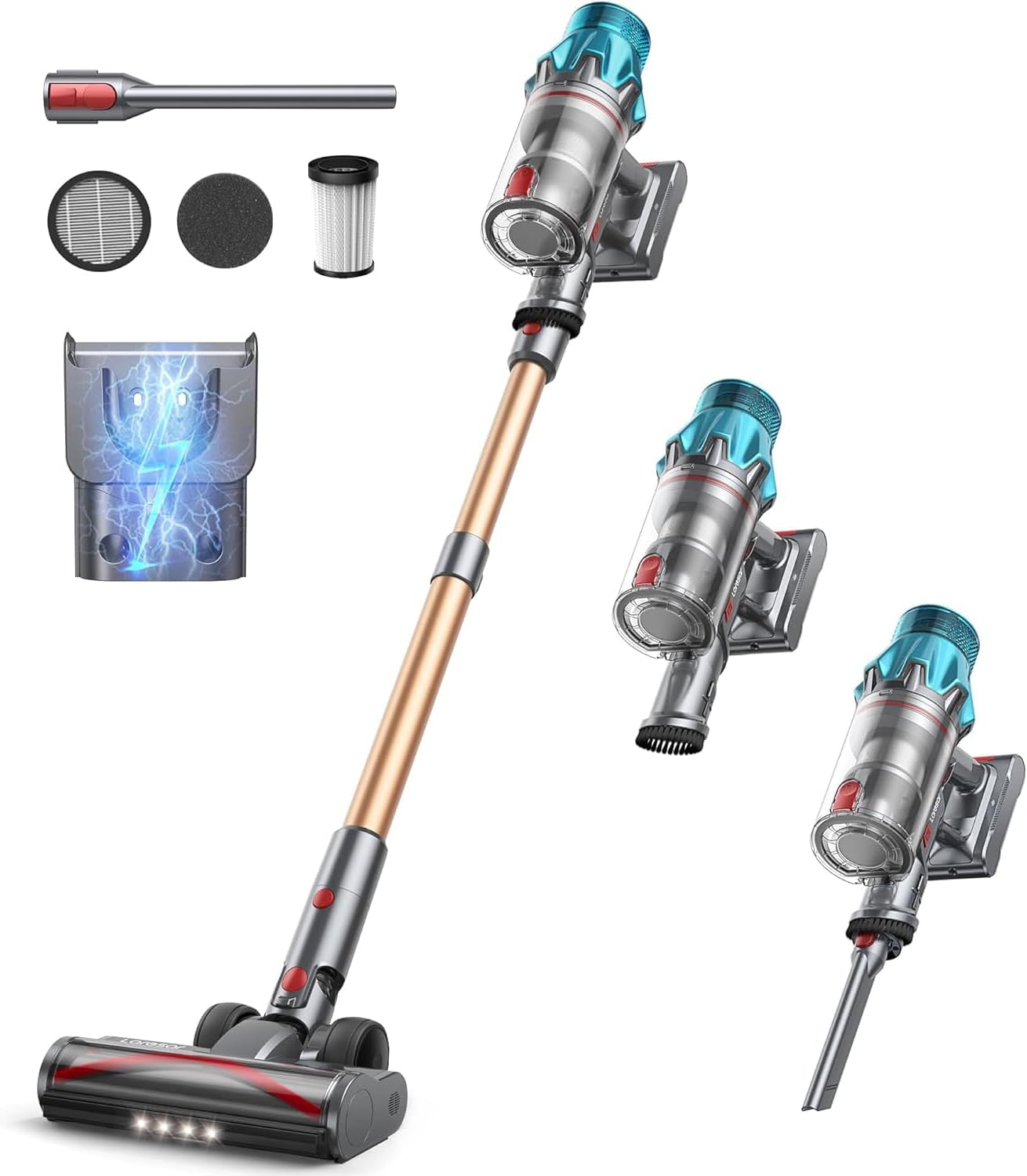 Laresar Cordless Vacuum Cleaner, 550W/45Kpa Stick Vacuum Cleaner with Touch Screen, Up to 60Mins Runtime