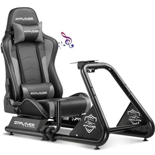 GTPLAYER Racing Simulator Cockpit with Seat and Bluetooth Speakers, Racing Style Reclining Seat and Ultra-Sturdy Alloy Steel Frame, A/B Box (Blue)