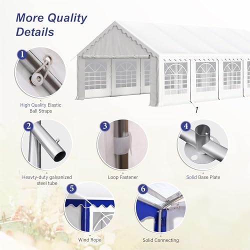 PHI VILLA 20'x16' Outdoor Heavy Duty Party Tent Large Commercial Canopy Wedding Event Shelter with Removable Sidewalls & 3 Storage Bags for Patio