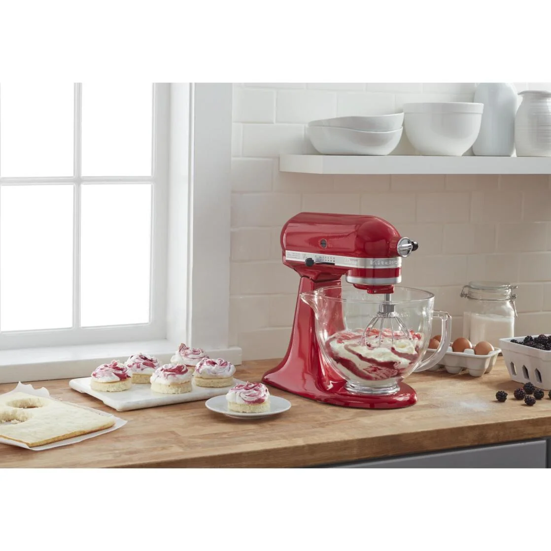 KitchenAid Artisan Design Series 5 Quart Tilt-Head Stand Mixer with Glass Bowl, Candy Apple Red, KSM155GB