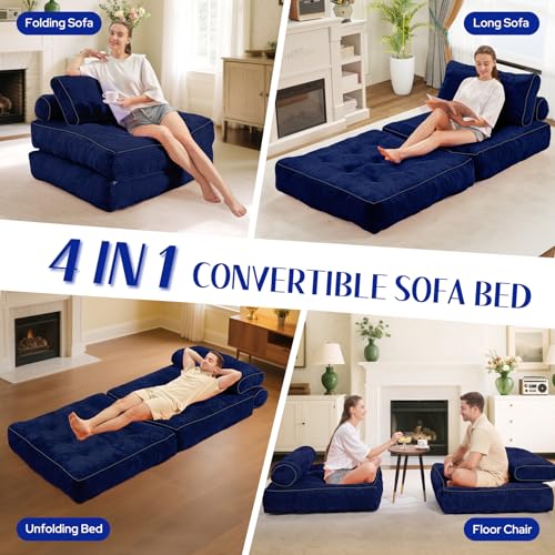 HABUTWAY Folding Sofa Bed, Convertible Sleeper Chair Bed w/Dual-Pillow & Handle, Foldable Floor Sofa Lounge w/Back Support for Living Room, Bedroom