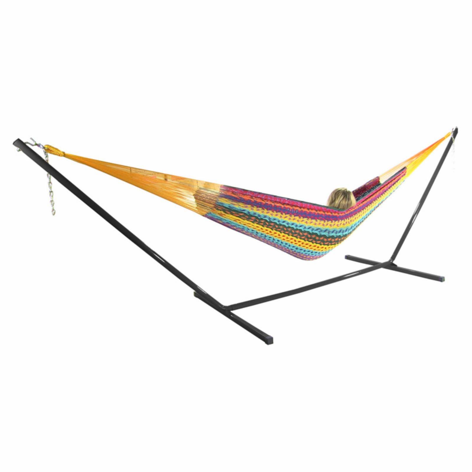 Sunnydaze Hand-Woven XXL Thick Cord Mayan Family Hammock with 15 Foot Stand, 400 Pound Capacity, Multi-Color