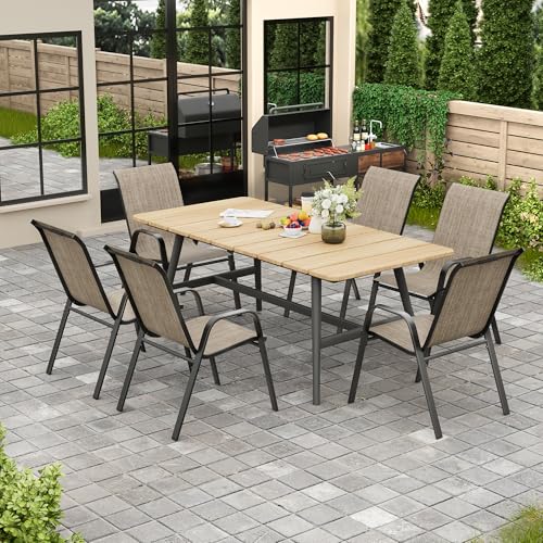 Patio Chairs Set of 6, Stackable Outdoor Dining Chairs for All Weather Textilene Fabric & Metal Frame, Outdoor Chairs Set for Backyard Deck Garden