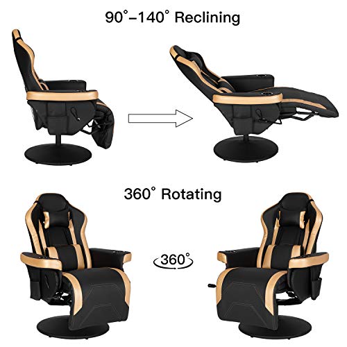 Modern-Depo Gaming Recliner Chair with Speakers, Massage, High Back, Cupholder, Headrest, Lumbar Support