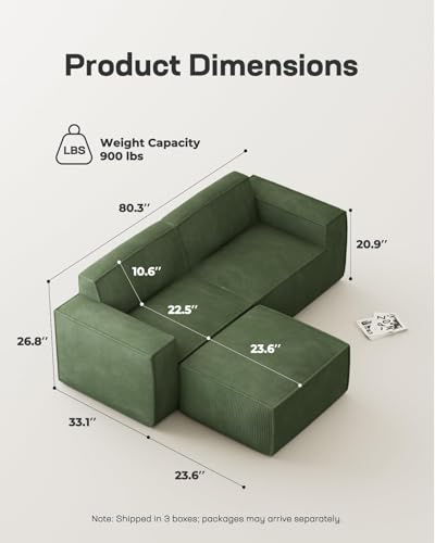 Marsail 142" Oversized Deep U Shaped Modular Sofa, Corduroy Cloud Couches with Deep Seats and High-Back Design