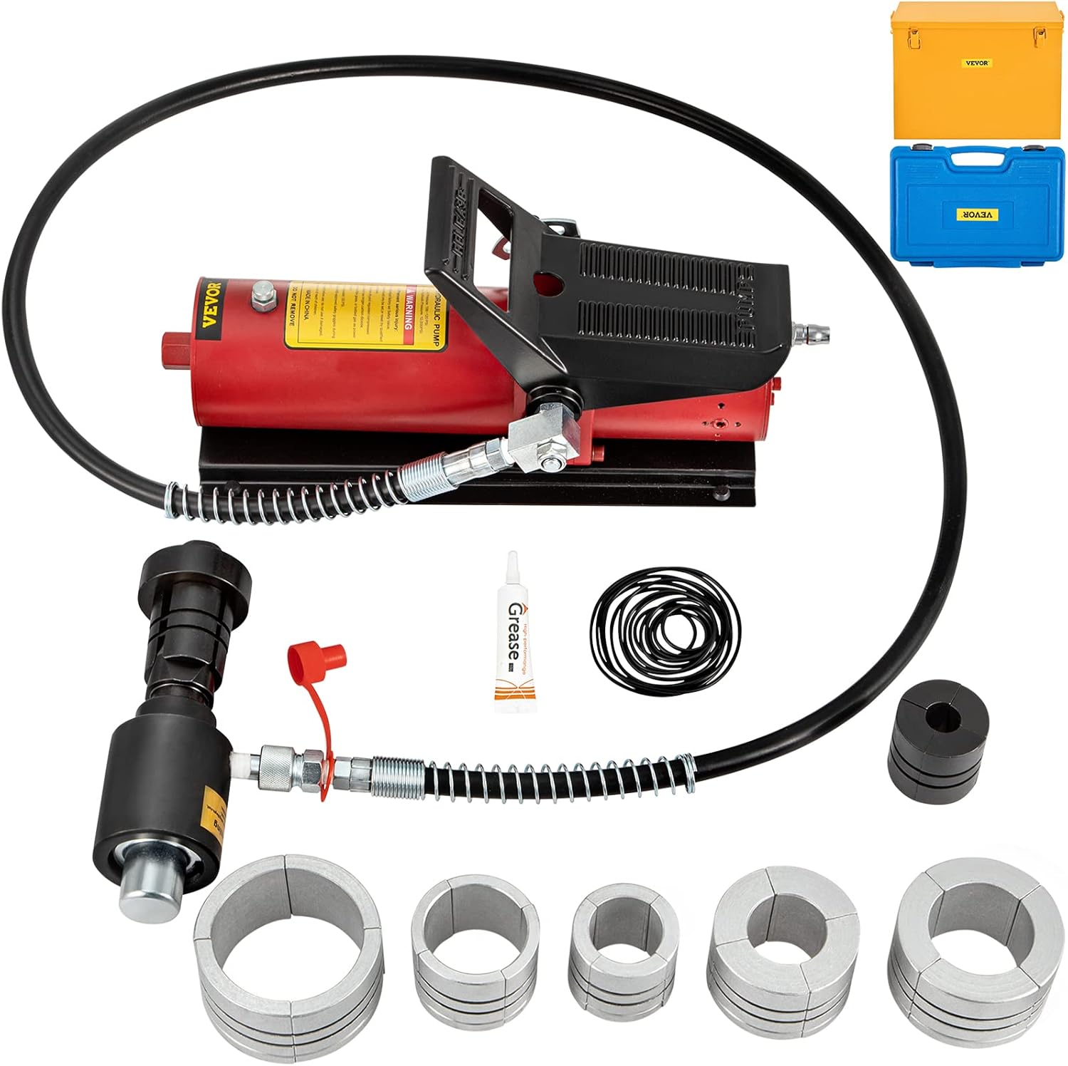 VEVOR Hydraulic Exhaust Pipe Expander, 1-5/8" to 4-1/4" Size, 10 T Pedal Pump Included w/4 Dies and 2 Storing Cases for Copper
