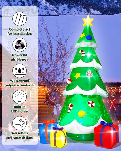 15FT Christmas Inflatables, Giant Inflatable Santa Claus Holding Gift Bags, Blow Up Christmas Santa Claus with 8pcs LED
