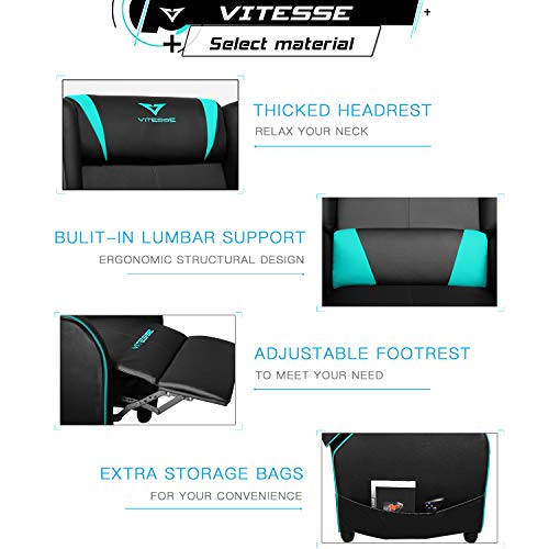 VITESSE VIT Gaming Recliner Chair Racing Style Single PU Leather Sofa Modern Living Room Recliners Ergonomic Comfortable Home Theater Seating, Blue.