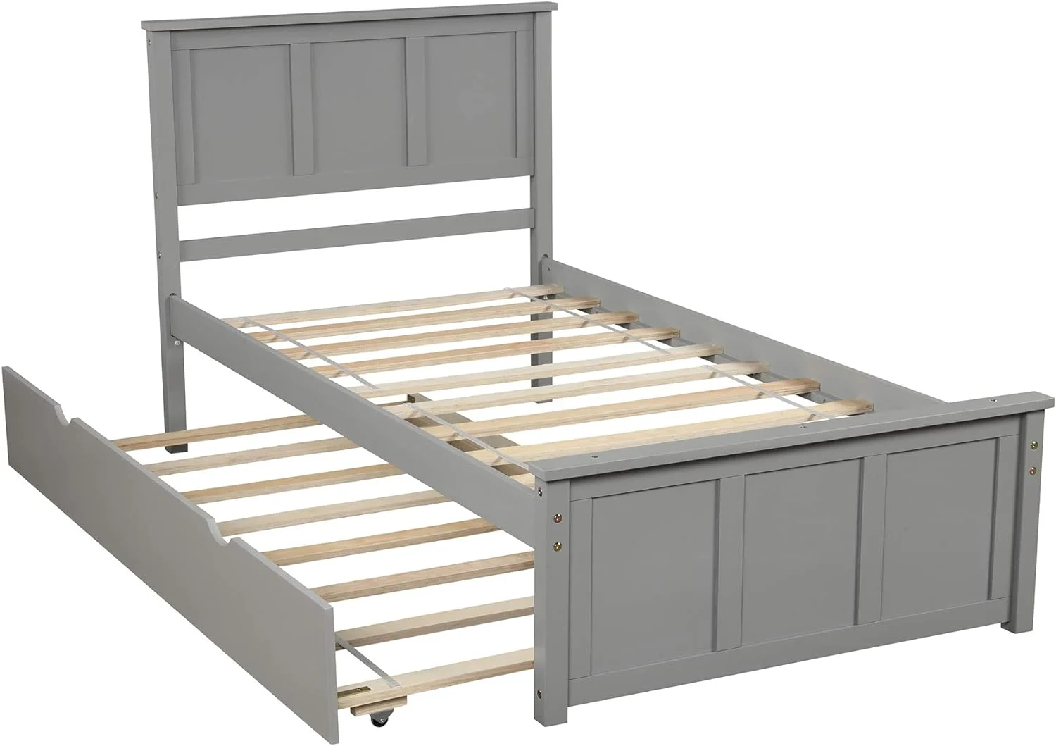 Bed Frame With Headboard And Trundle, Wood Platform Bed With Trundle, No Box Spring Needed (Gray With Trundle)
