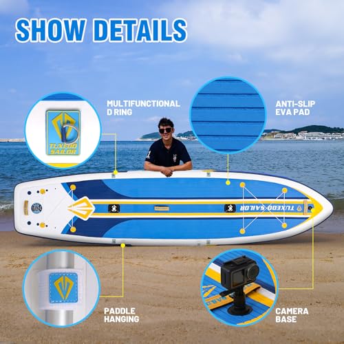 Tuxedo Sailor Inflatable Stand Up Paddle Board with Complete Accessories for Surfing and Traveling