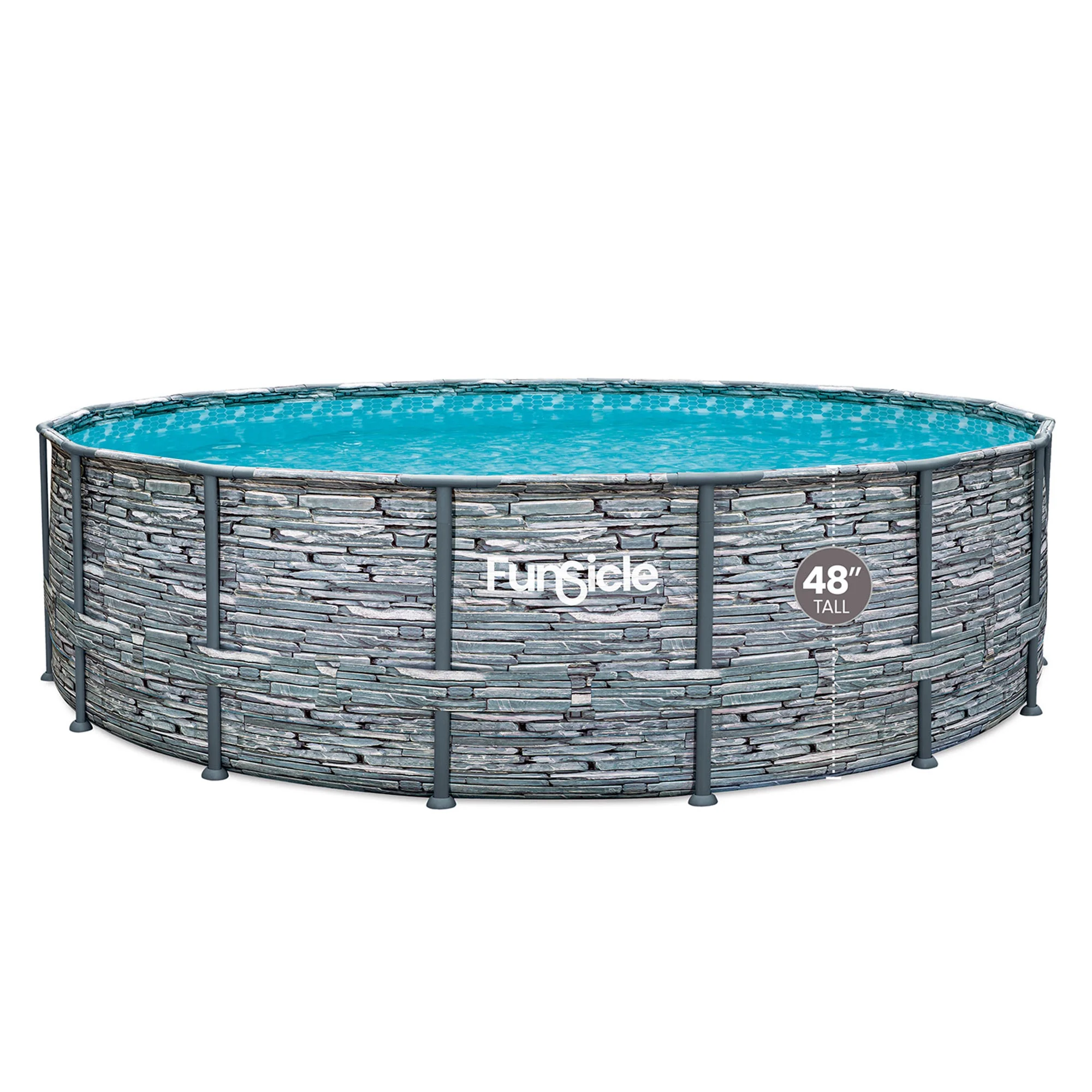 Funsicle 16' x 48" Oasis Round Frame Pool with 16' Debris Cover, Stone