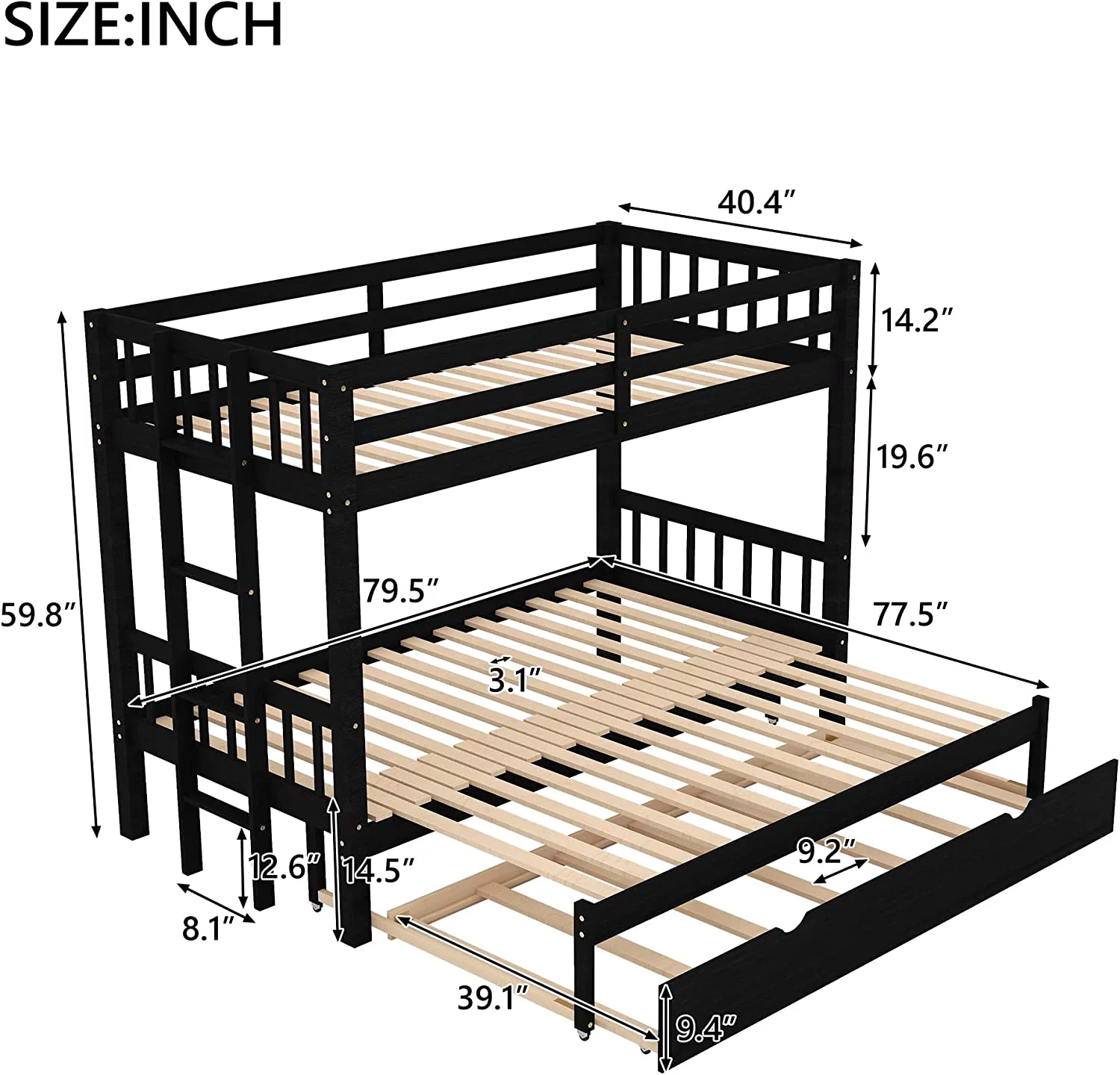 Over King With Trundle [Bunk Bed]S Over Pull-Out Bunk Beds. Solid Wood. No Box Spring Needed (Espresso)