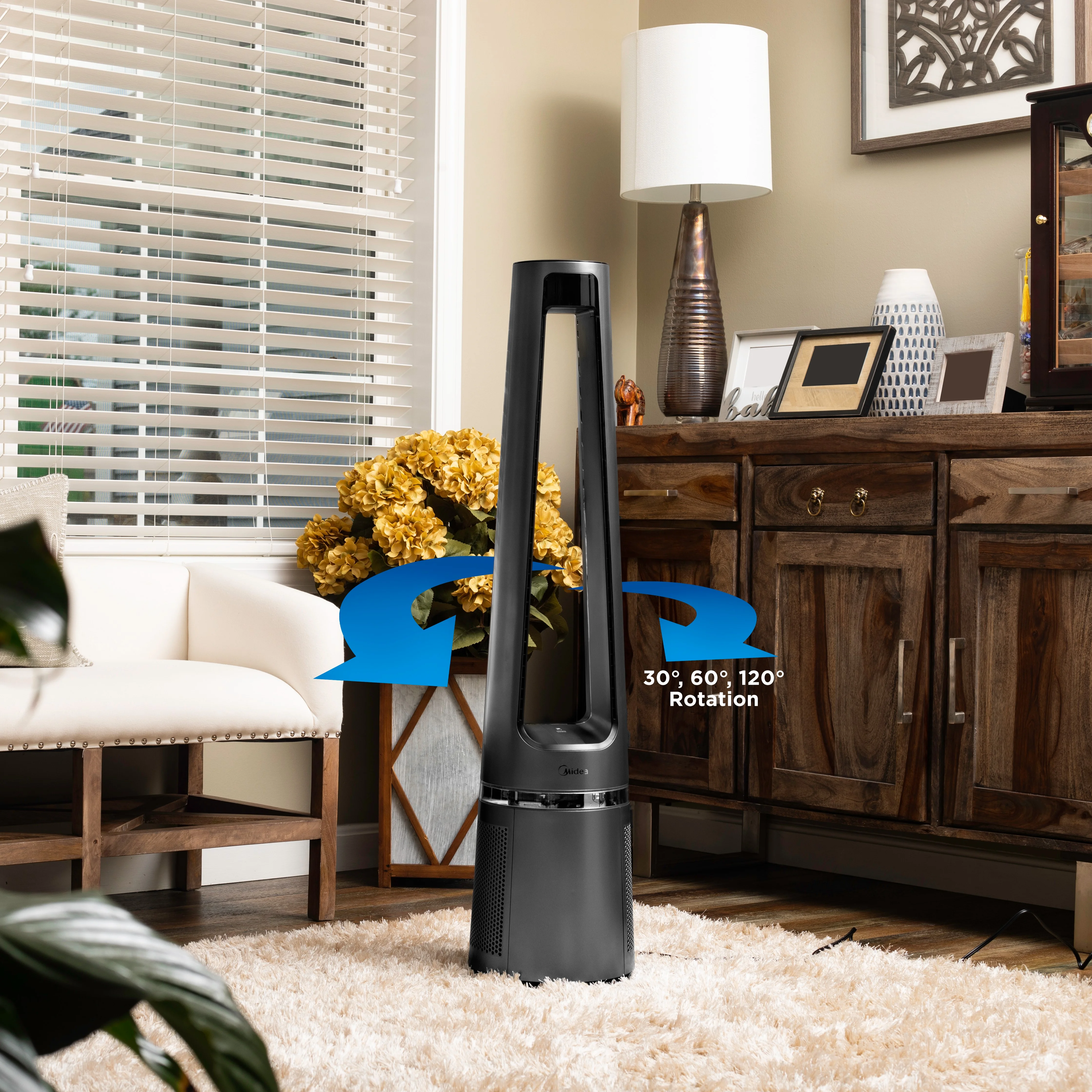 Midea 42" 12-Speed Bladeless DC Fan & HEPA Air Purifier with Remote Control, Silver, MSF42B9ASV