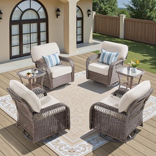 7 Pieces Outdoor Furniture Set with Swivel Chairs