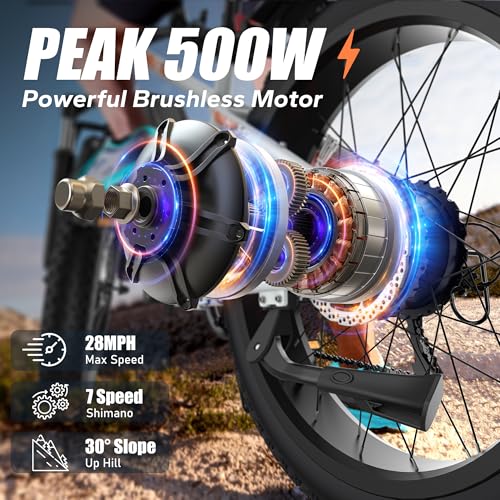 VARUN E Bikes for Men - Peak 750W Ebikes for Adults - Fat Tire Electric Bike Up to 25MPH 60+ Miles with 48V 13AH Removable Battery